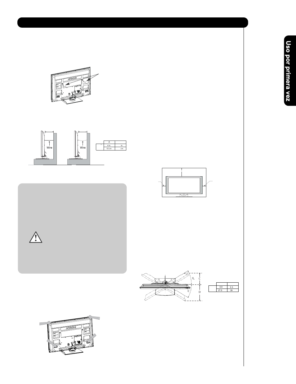 Cómo colocar su nuevo televisor de plasma hitachi | Hitachi P50V701 User Manual | Page 91 / 186