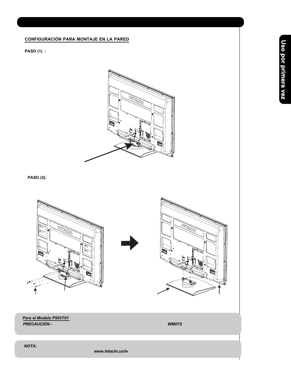 Có mo colocar su nuevo televisor de plasma hitachi | Hitachi P50V701 User Manual | Page 93 / 186