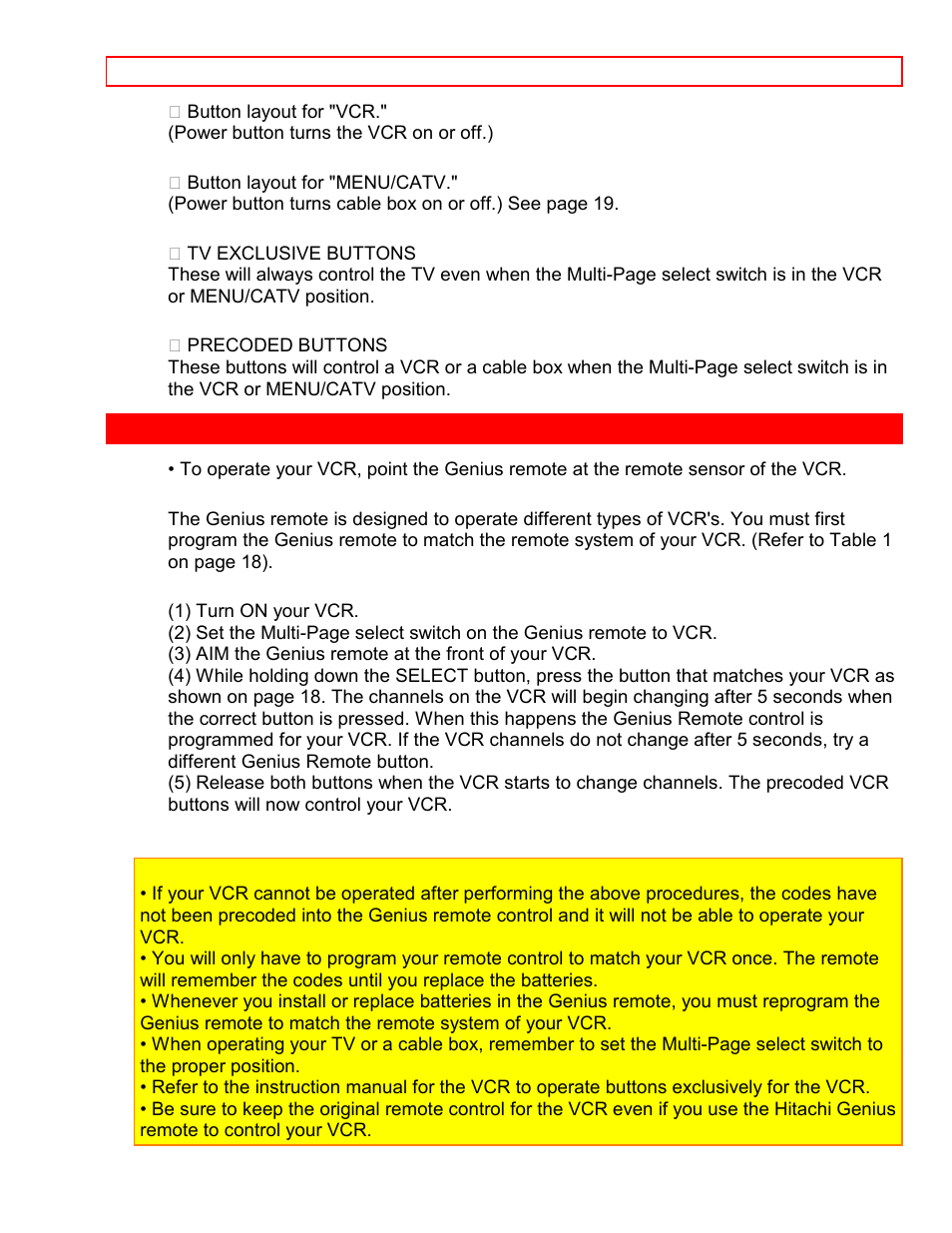 Using the genius remote to control vcr functions | Hitachi 46EX3B User Manual | Page 17 / 38