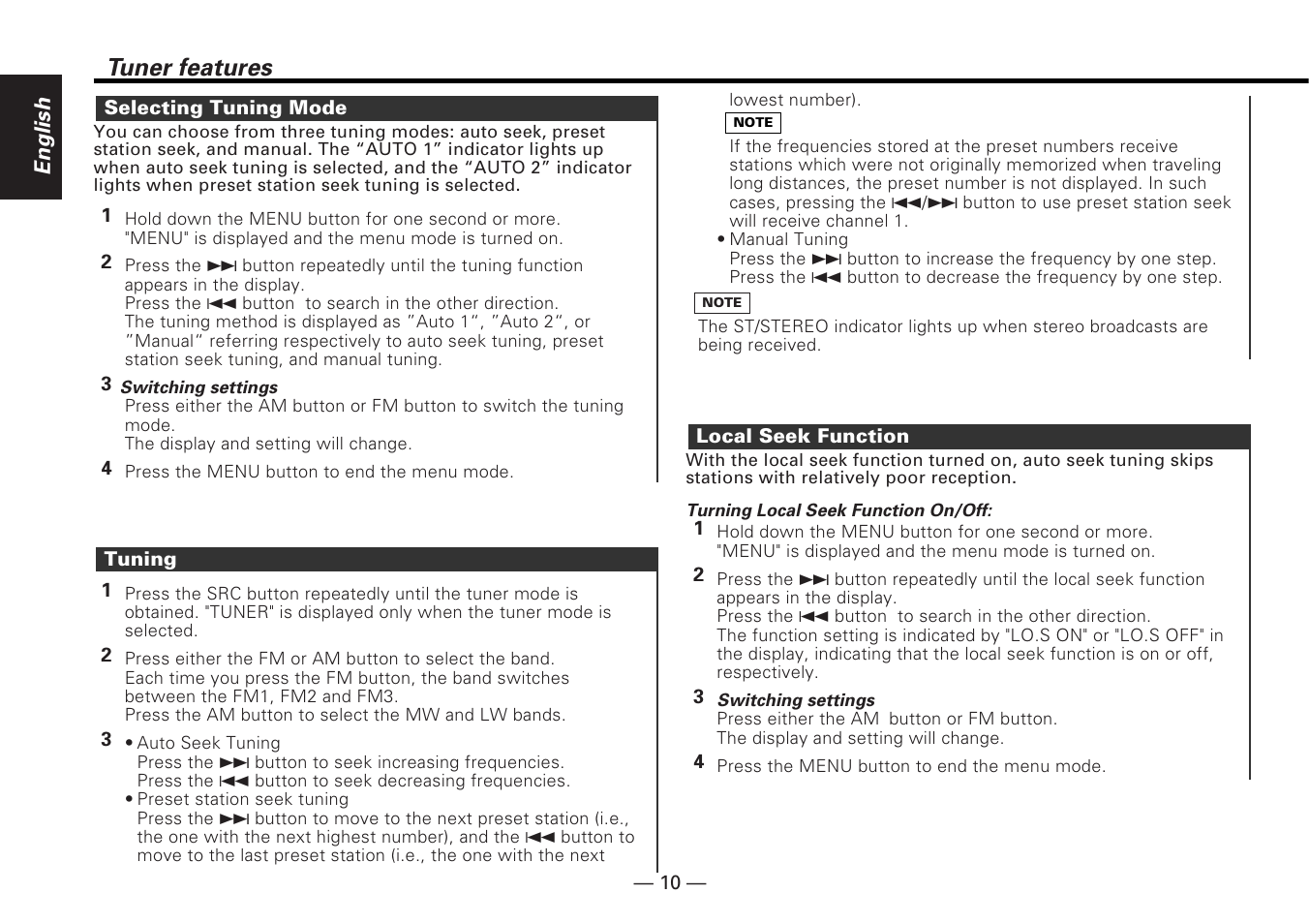 Tuner features, English | Kenwood KDC-5070R User Manual | Page 10 / 116