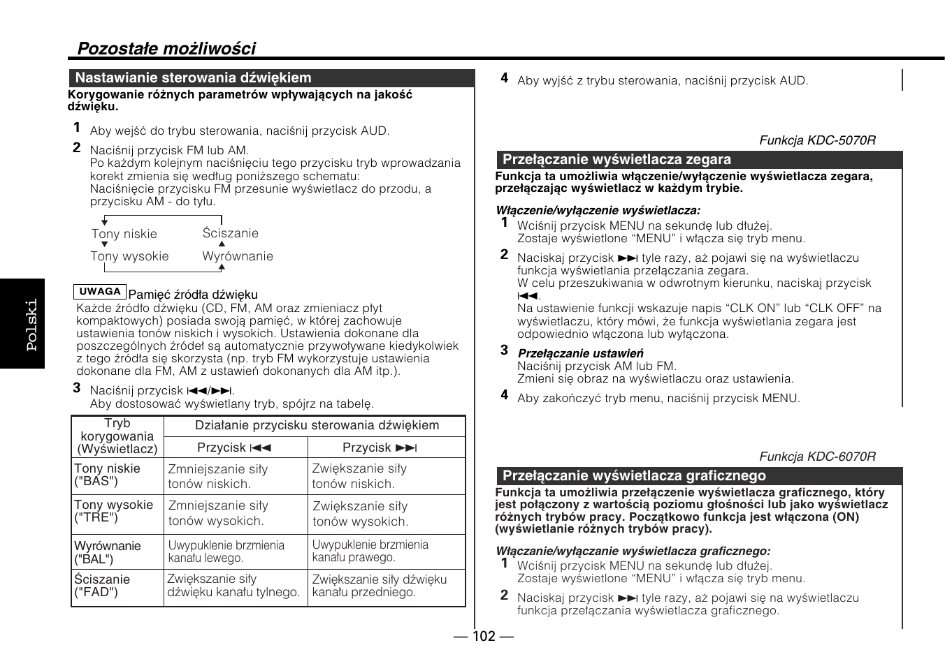 Pozostałe możliwości, Polski | Kenwood KDC-5070R User Manual | Page 102 / 116