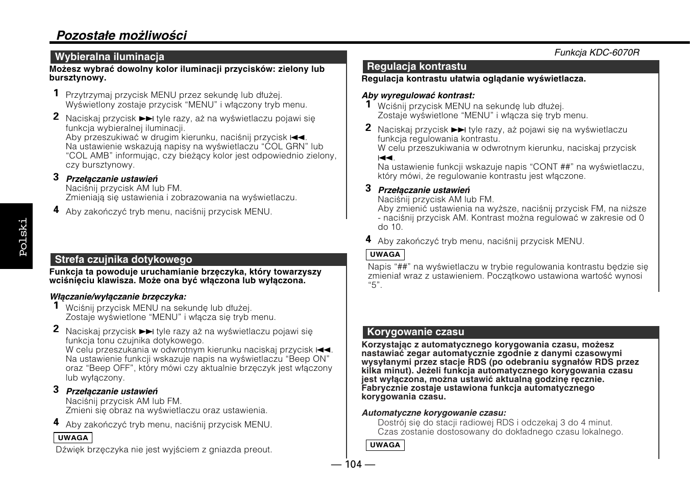 Pozostałe możliwości | Kenwood KDC-5070R User Manual | Page 104 / 116