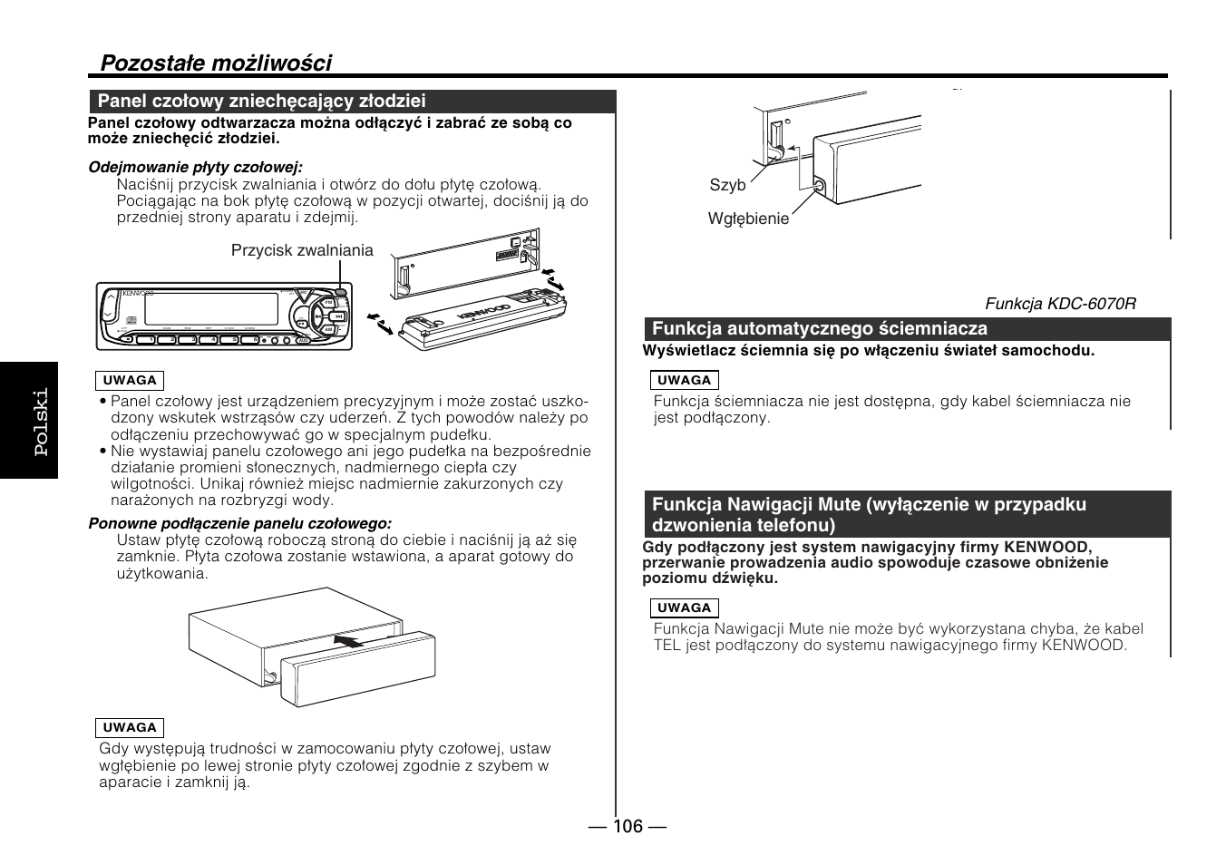 Pozostałe możliwości, Polski | Kenwood KDC-5070R User Manual | Page 106 / 116