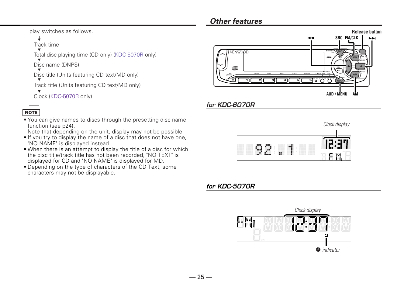 Other features, T e x t | Kenwood KDC-5070R User Manual | Page 25 / 116