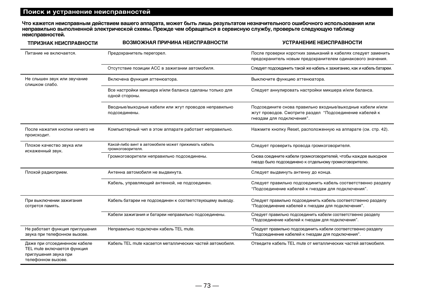 Поиск и устранение неисправностей | Kenwood KDC-5070R User Manual | Page 73 / 116