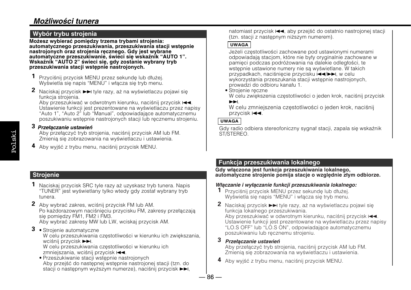 Możliwości tunera, Polski | Kenwood KDC-5070R User Manual | Page 86 / 116