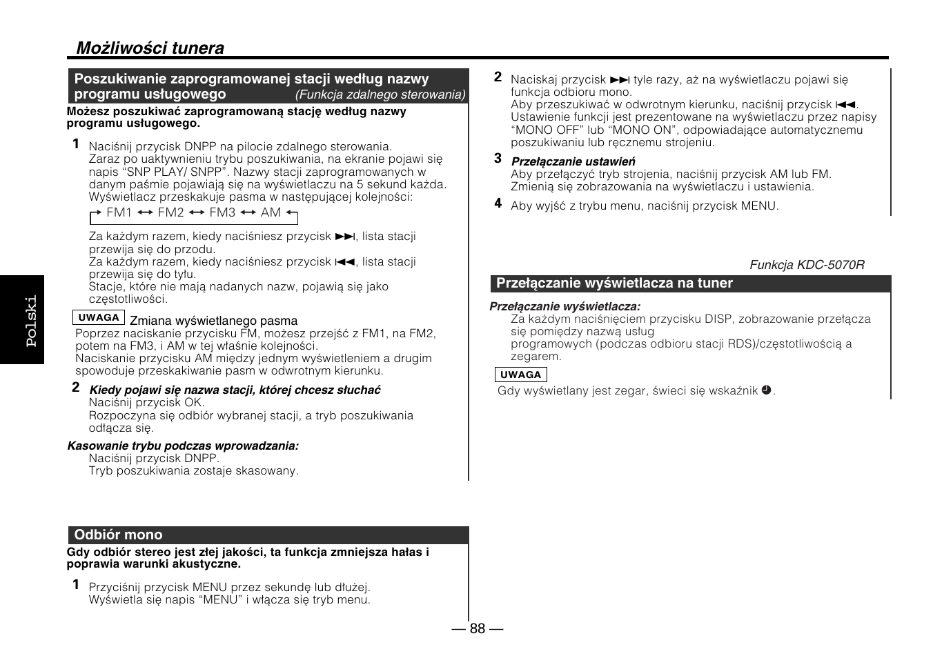 Możliwości tunera | Kenwood KDC-5070R User Manual | Page 88 / 116