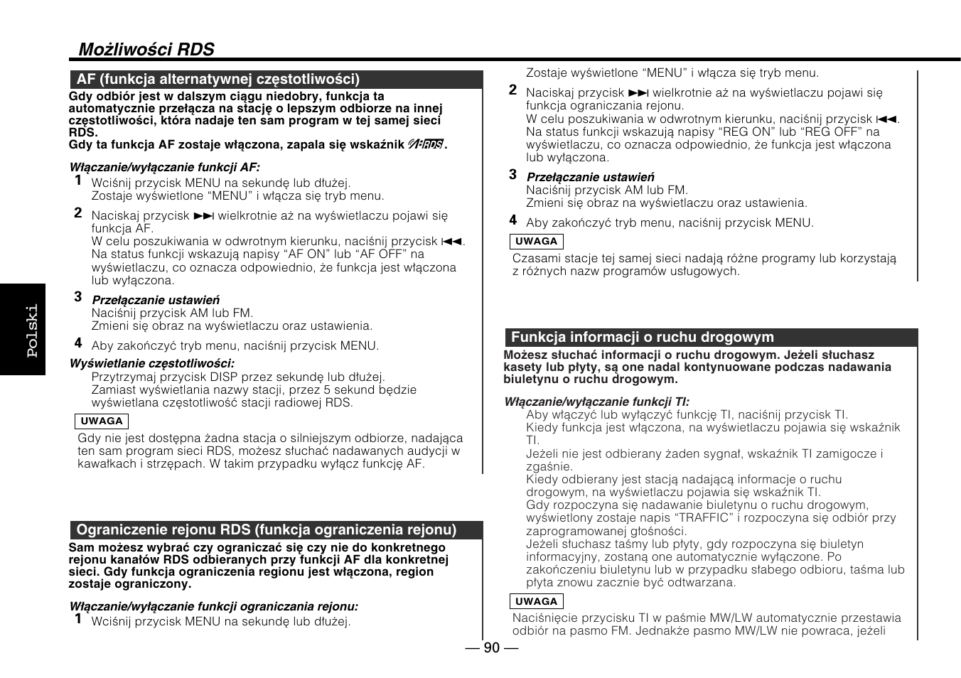 Możliwości rds, Polski | Kenwood KDC-5070R User Manual | Page 90 / 116