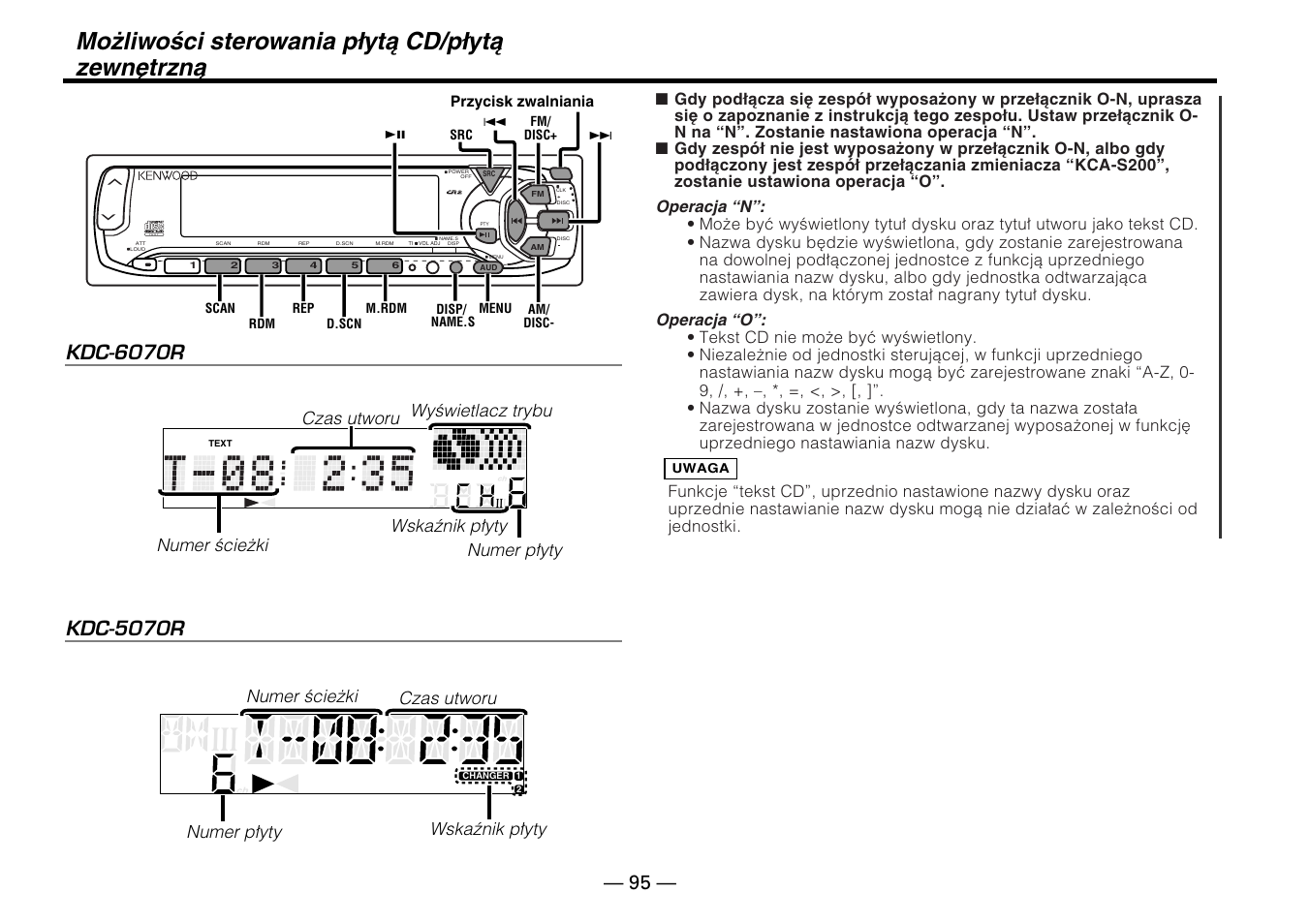 Możliwości sterowania płytą cd/płytą zewnętrzną, T e x t | Kenwood KDC-5070R User Manual | Page 95 / 116