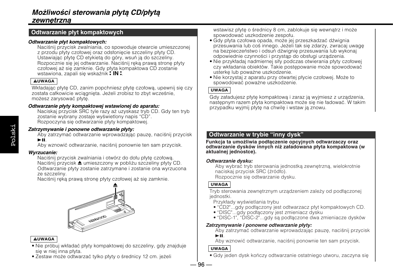 Możliwości sterowania płytą cd/płytą zewnętrzną, Polski | Kenwood KDC-5070R User Manual | Page 96 / 116