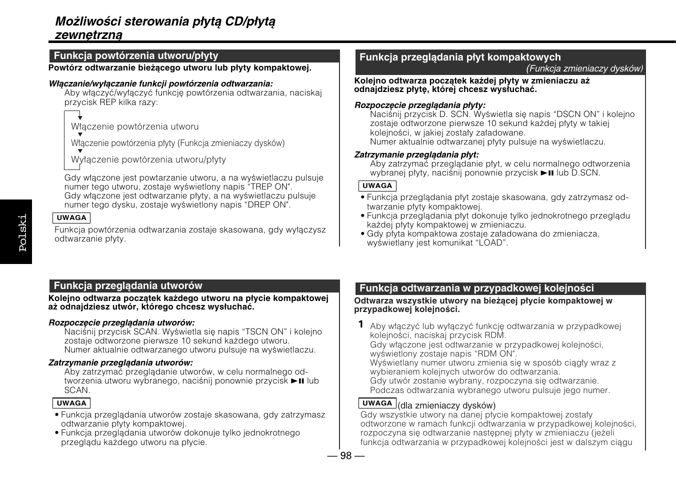 Możliwości sterowania płytą cd/płytą zewnętrzną, Polski | Kenwood KDC-5070R User Manual | Page 98 / 116