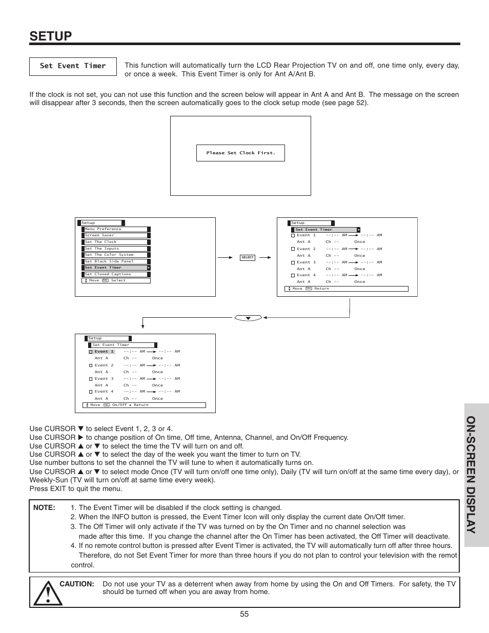 Setup, On-screen displa y | Hitachi 50C10 User Manual | Page 55 / 72