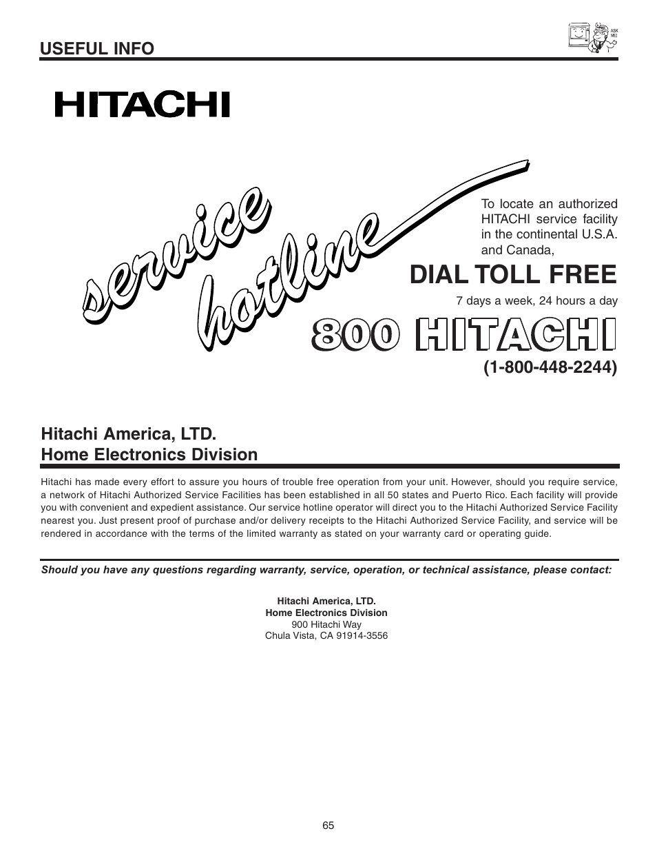 Ser vice sseerr vviiccee | Hitachi 50C10 User Manual | Page 65 / 72