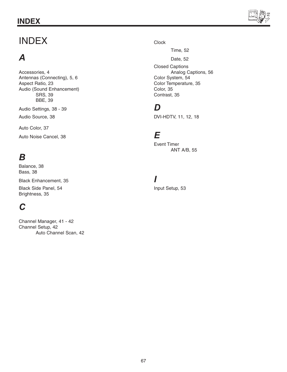 Index | Hitachi 50C10 User Manual | Page 67 / 72