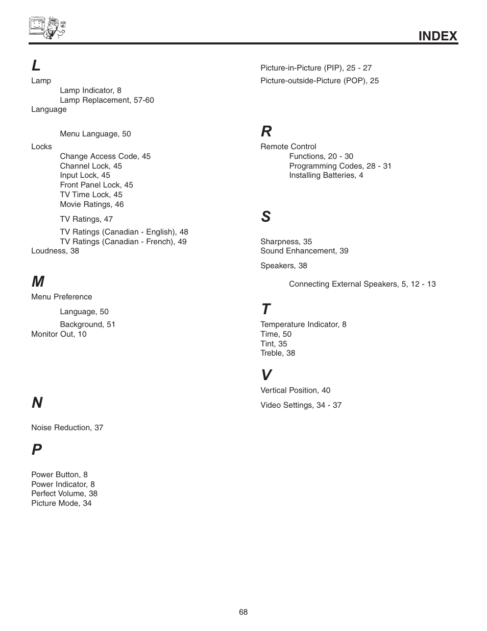 Index | Hitachi 50C10 User Manual | Page 68 / 72