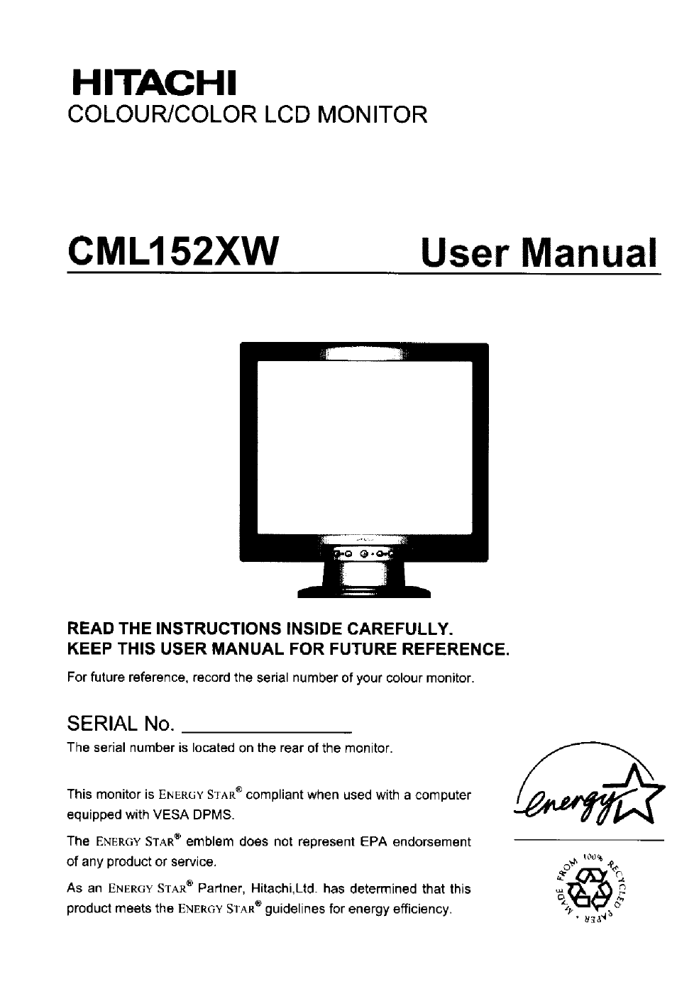 Hitachi CML152XW User Manual | 31 pages