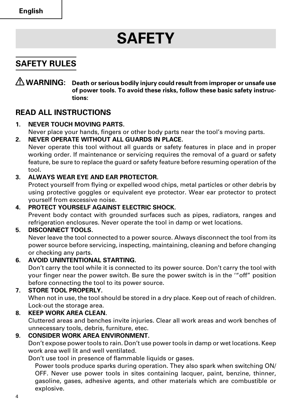 Safety, Safety rules | Hitachi C 7YA User Manual | Page 4 / 68