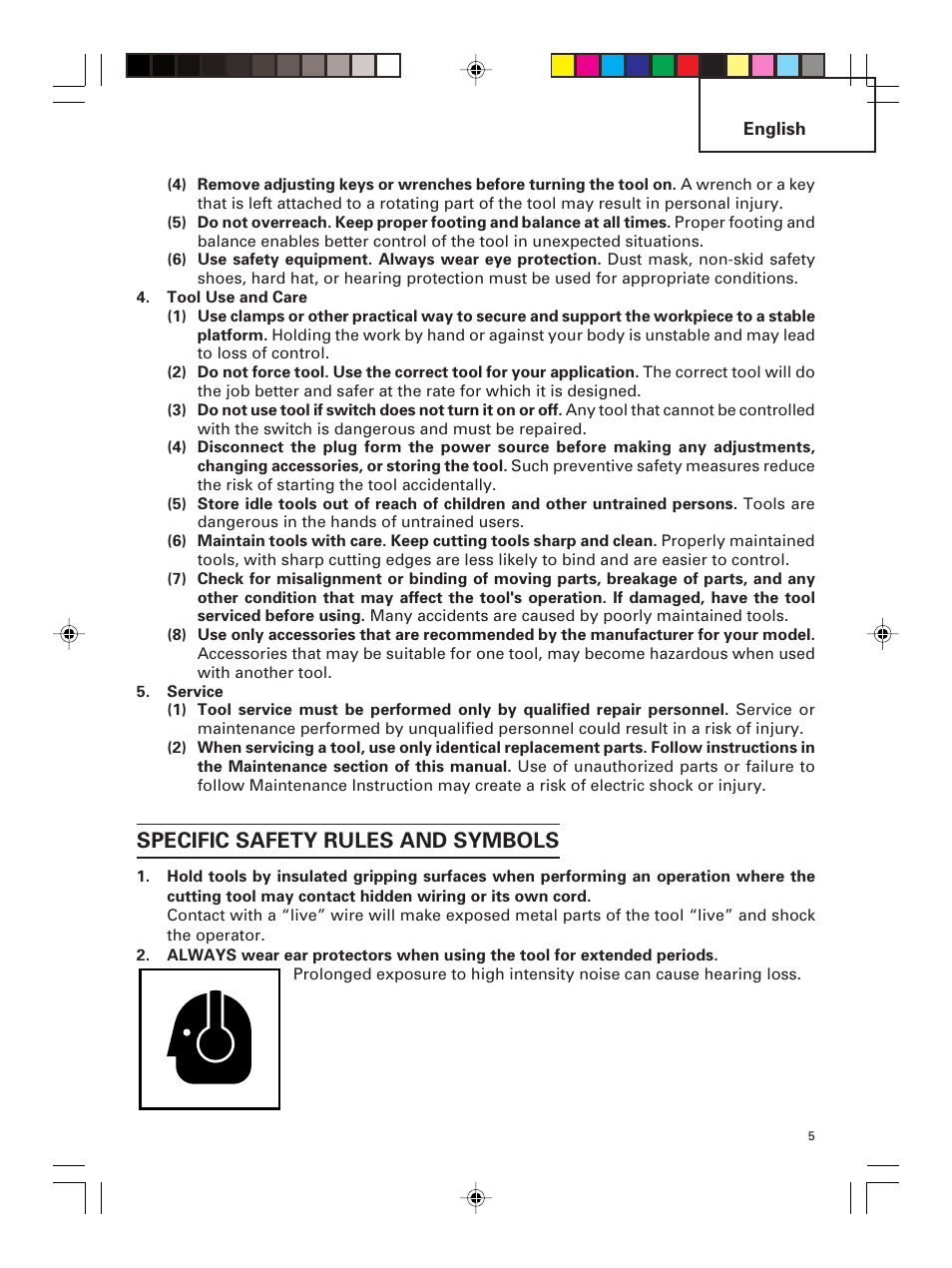 Specific safety rules and symbols | Hitachi M 12SC User Manual | Page 5 / 68