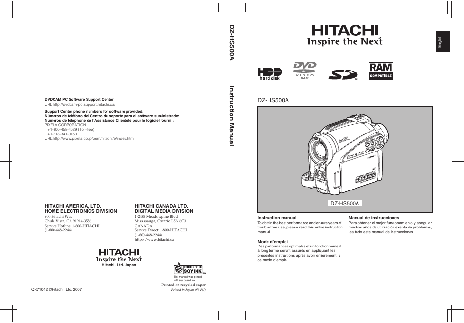 Hitachi DZ-HS500A User Manual | 169 pages