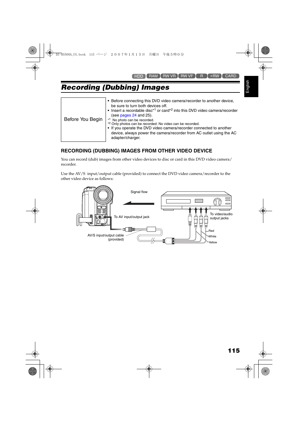 Recording (dubbing) images, Recording (dubbing) images from, Other video device | P. 11 | Hitachi DZ-HS500A User Manual | Page 115 / 169
