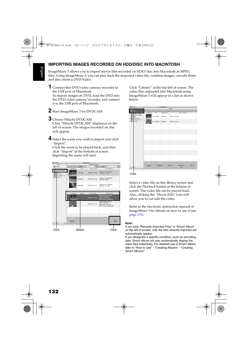 Importing images recorded, On hdd/disc into macintosh | Hitachi DZ-HS500A User Manual | Page 132 / 169