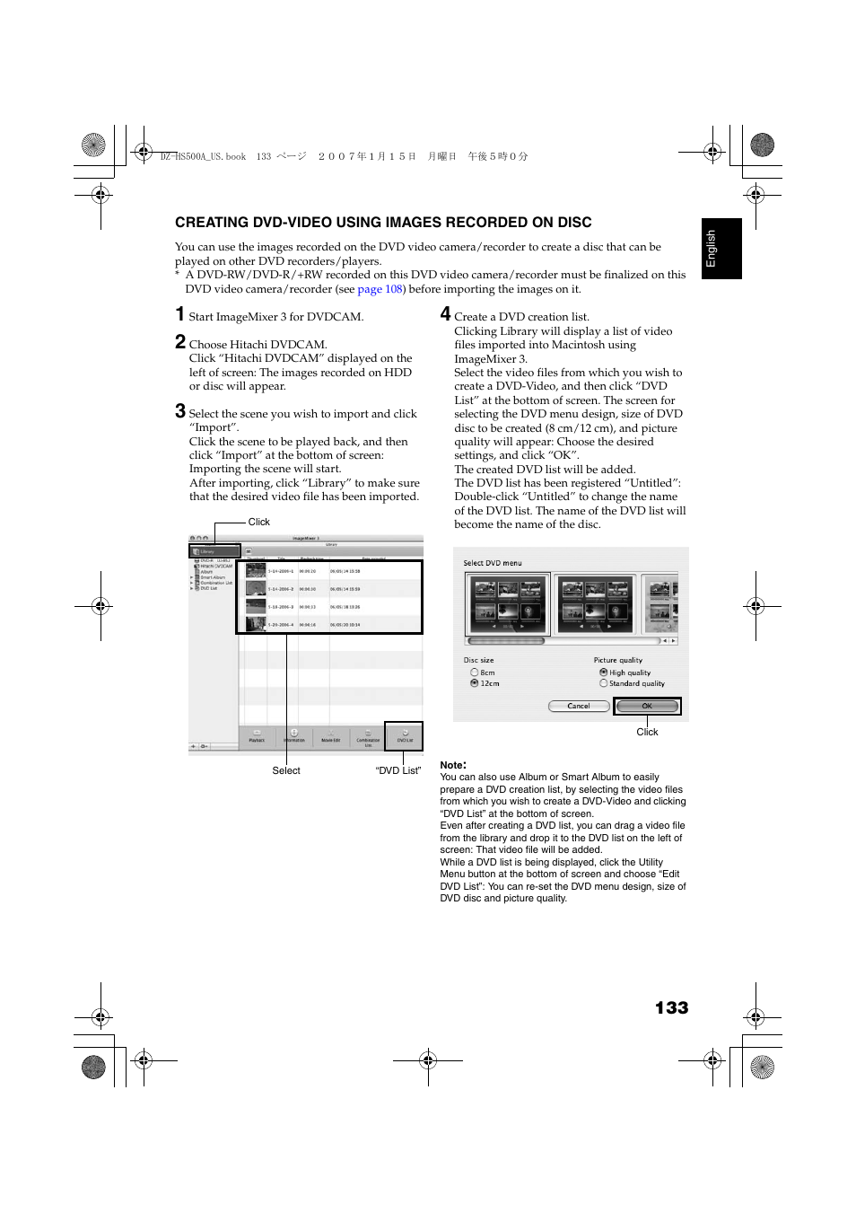 Creating dvd-video using images, Recorded on disc | Hitachi DZ-HS500A User Manual | Page 133 / 169