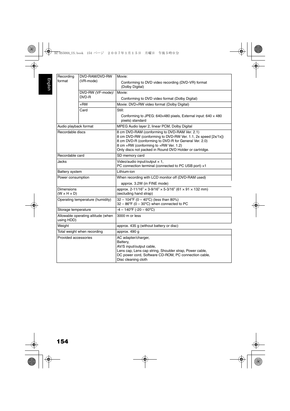 Hitachi DZ-HS500A User Manual | Page 154 / 169