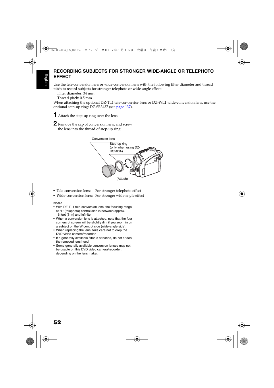 Recording subjects for stronger, Wide-angle or telephoto effect | Hitachi DZ-HS500A User Manual | Page 52 / 169