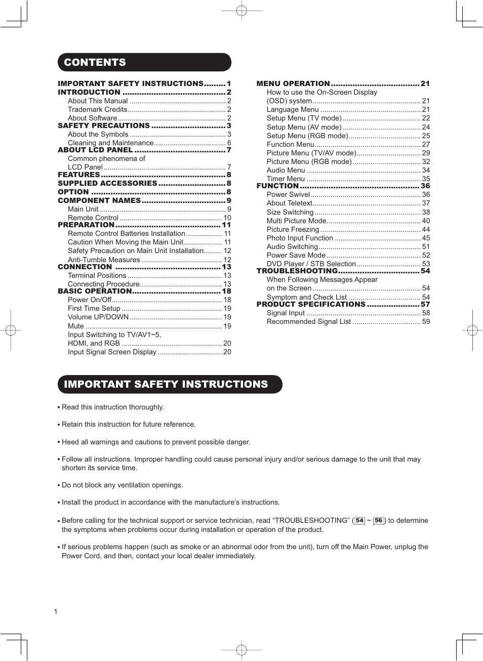 Hitachi 37LD8800TA User Manual | Page 2 / 62