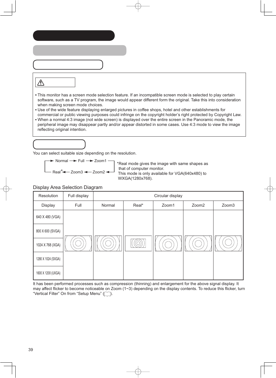 Caution, Function (continued) size switching (continued) | Hitachi 37LD8800TA User Manual | Page 40 / 62