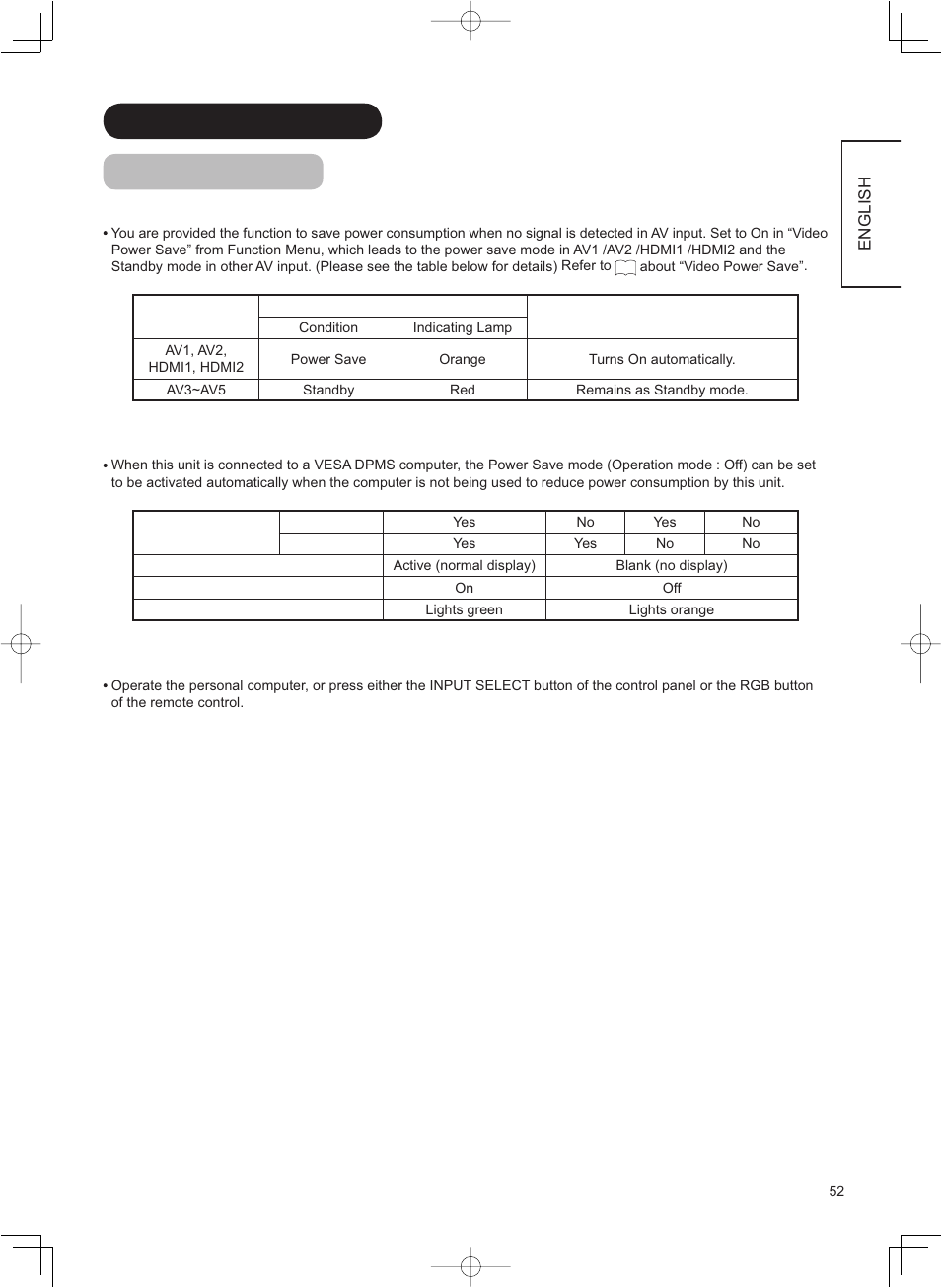 Function (continued) power save mode | Hitachi 37LD8800TA User Manual | Page 53 / 62