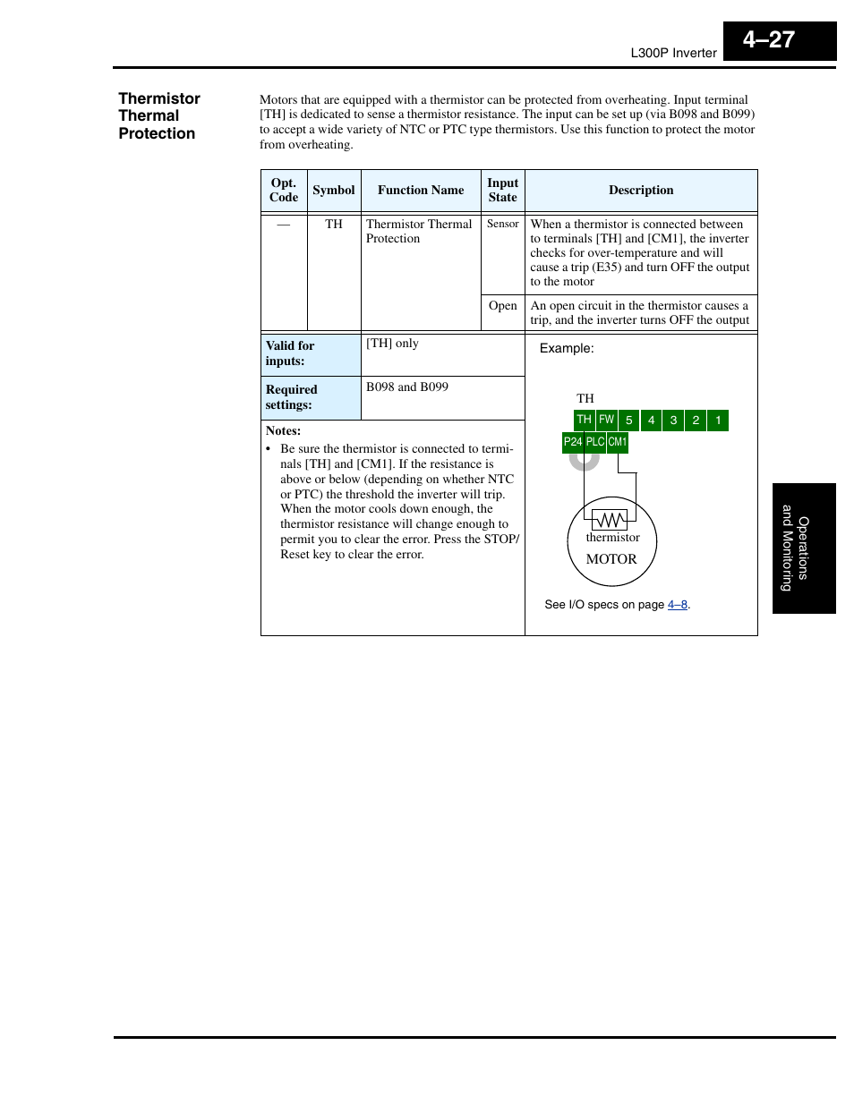 Thermistor thermal protection | Hitachi L300P User Manual | Page 157 / 264
