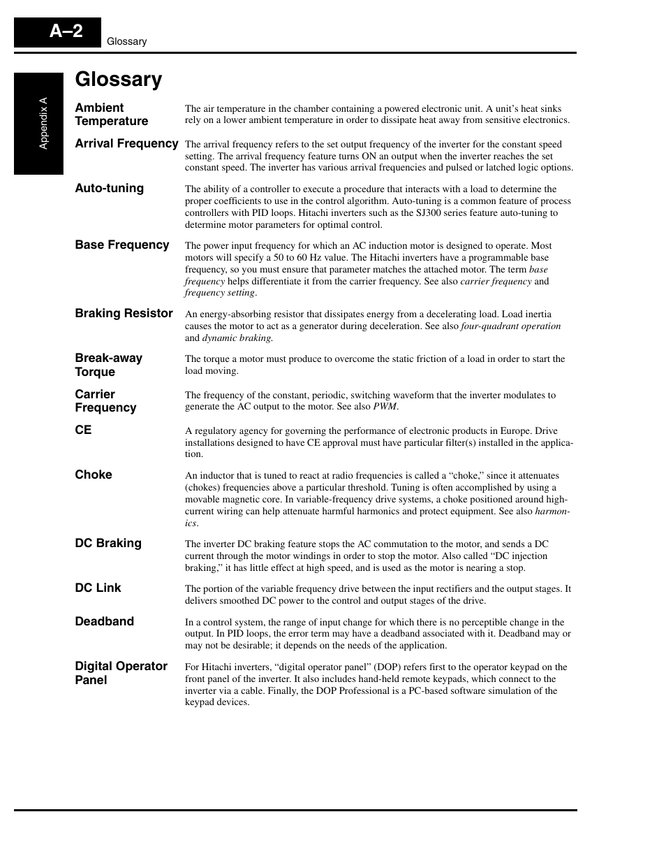 Glossary, Glossary a–2 | Hitachi L300P User Manual | Page 222 / 264