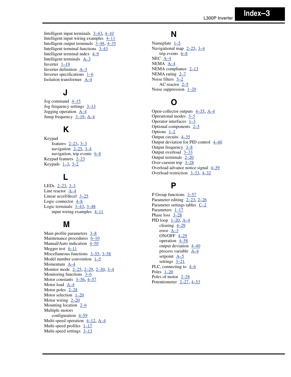 Index–3 | Hitachi L300P User Manual | Page 262 / 264