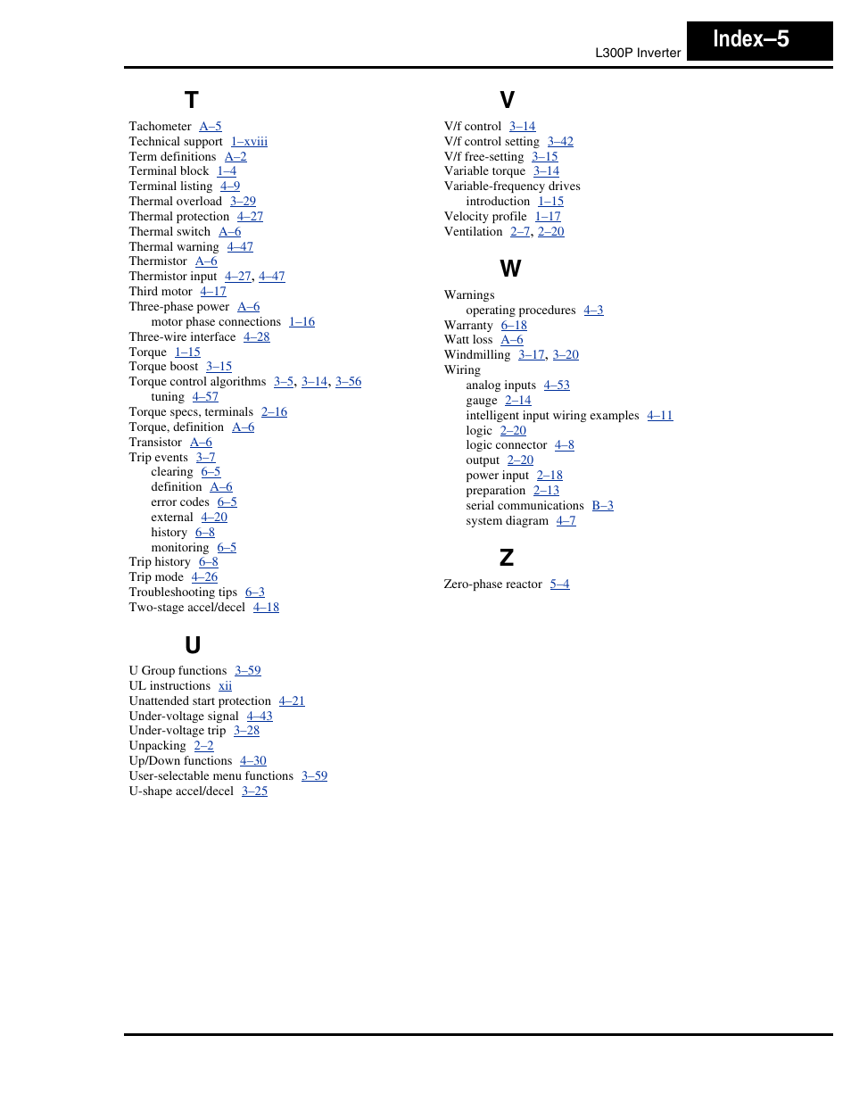 Index–5 t | Hitachi L300P User Manual | Page 264 / 264