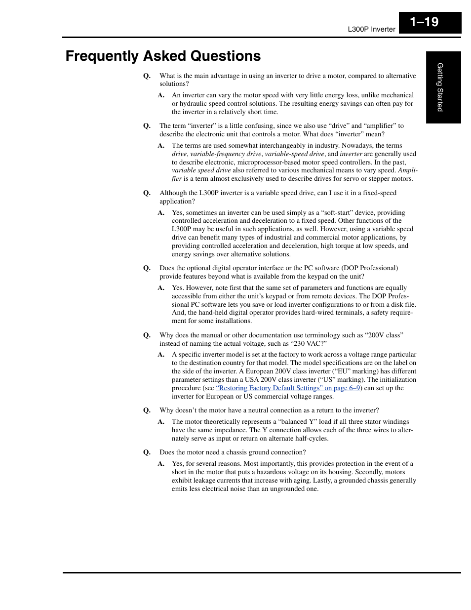 Frequently asked questions, Frequently asked questions 1–19 | Hitachi L300P User Manual | Page 38 / 264