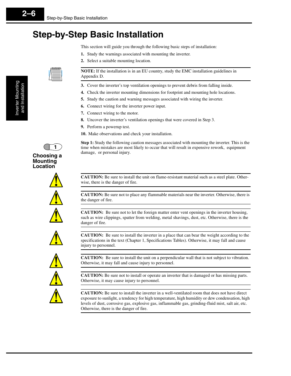 Step-by-step basic installation, Section, Step-by-step basic installation 2–6 | Hitachi L300P User Manual | Page 45 / 264