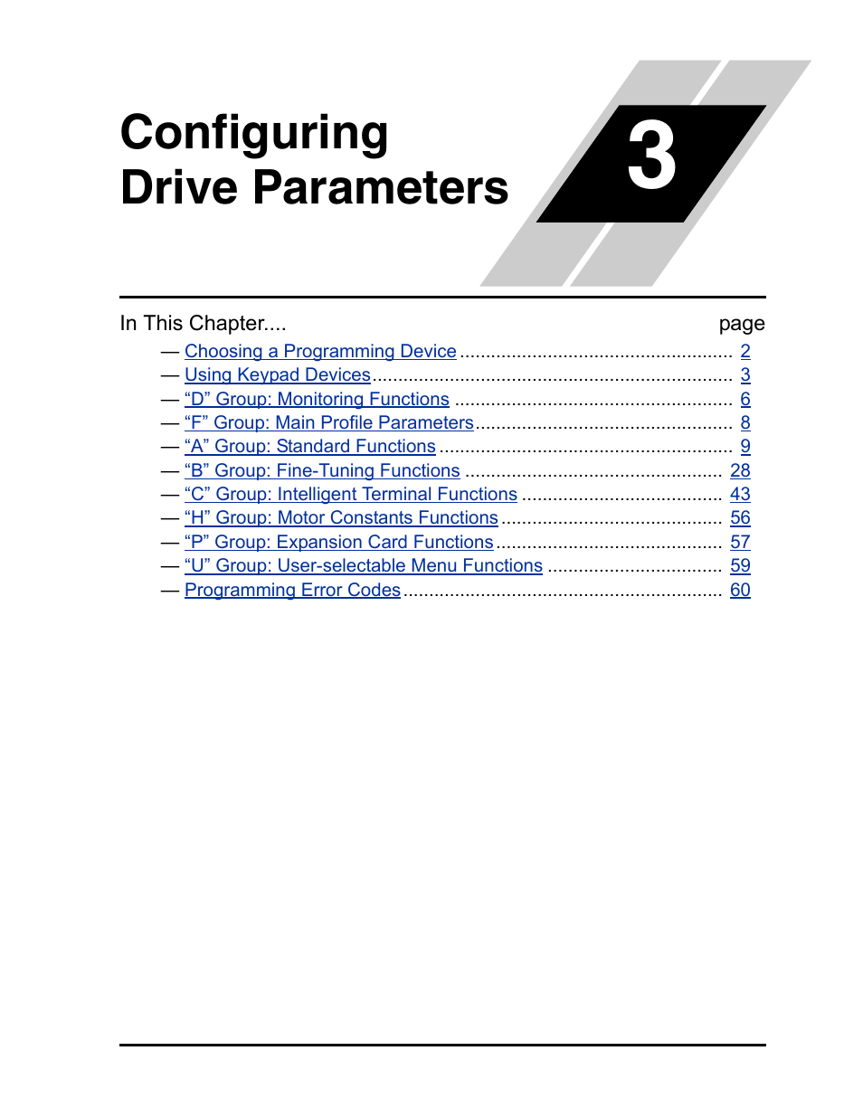 Configuring drive parameters, Chapter 3: configuring drive parameters | Hitachi L300P User Manual | Page 70 / 264