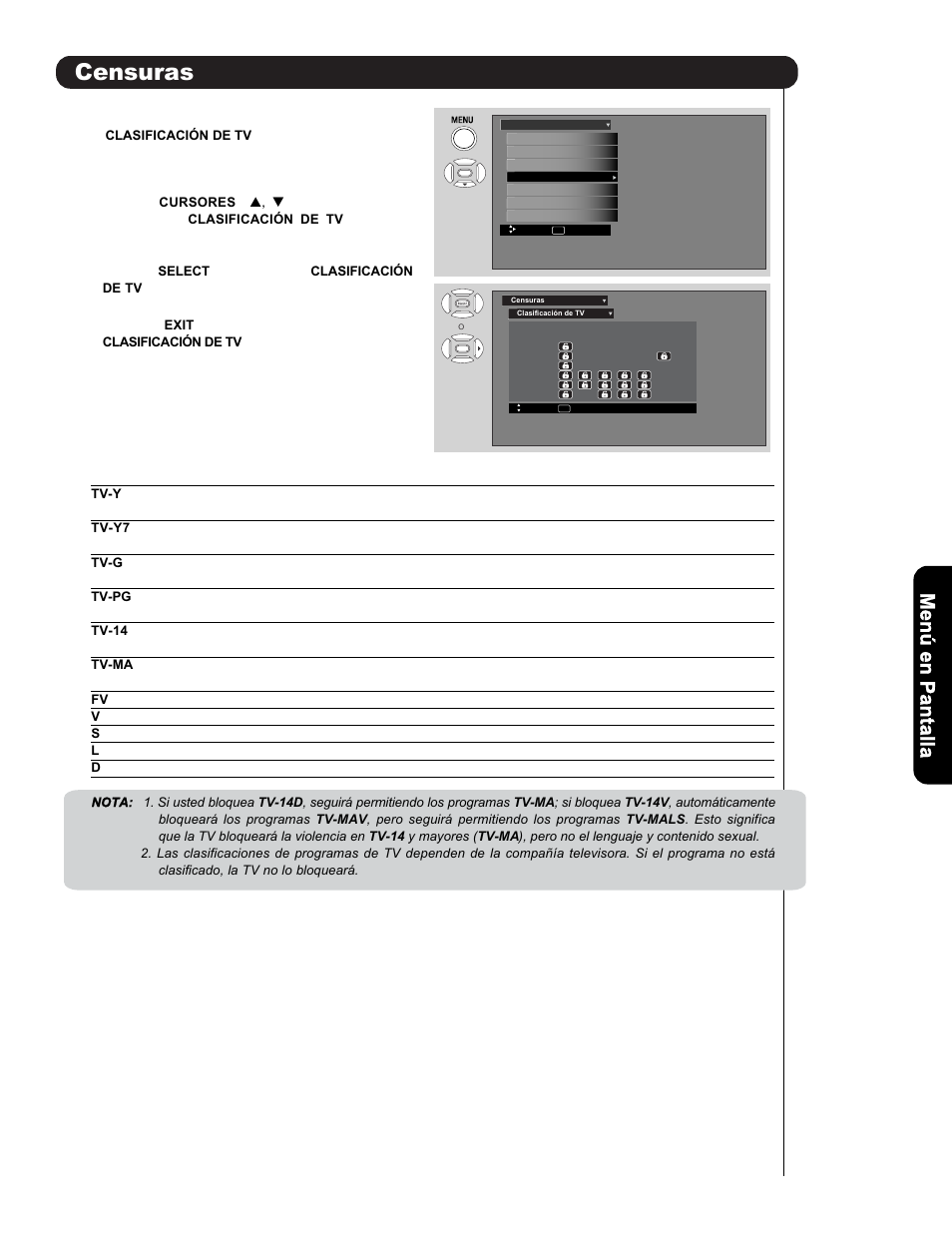 Censuras | Hitachi P50H401 User Manual | Page 107 / 144