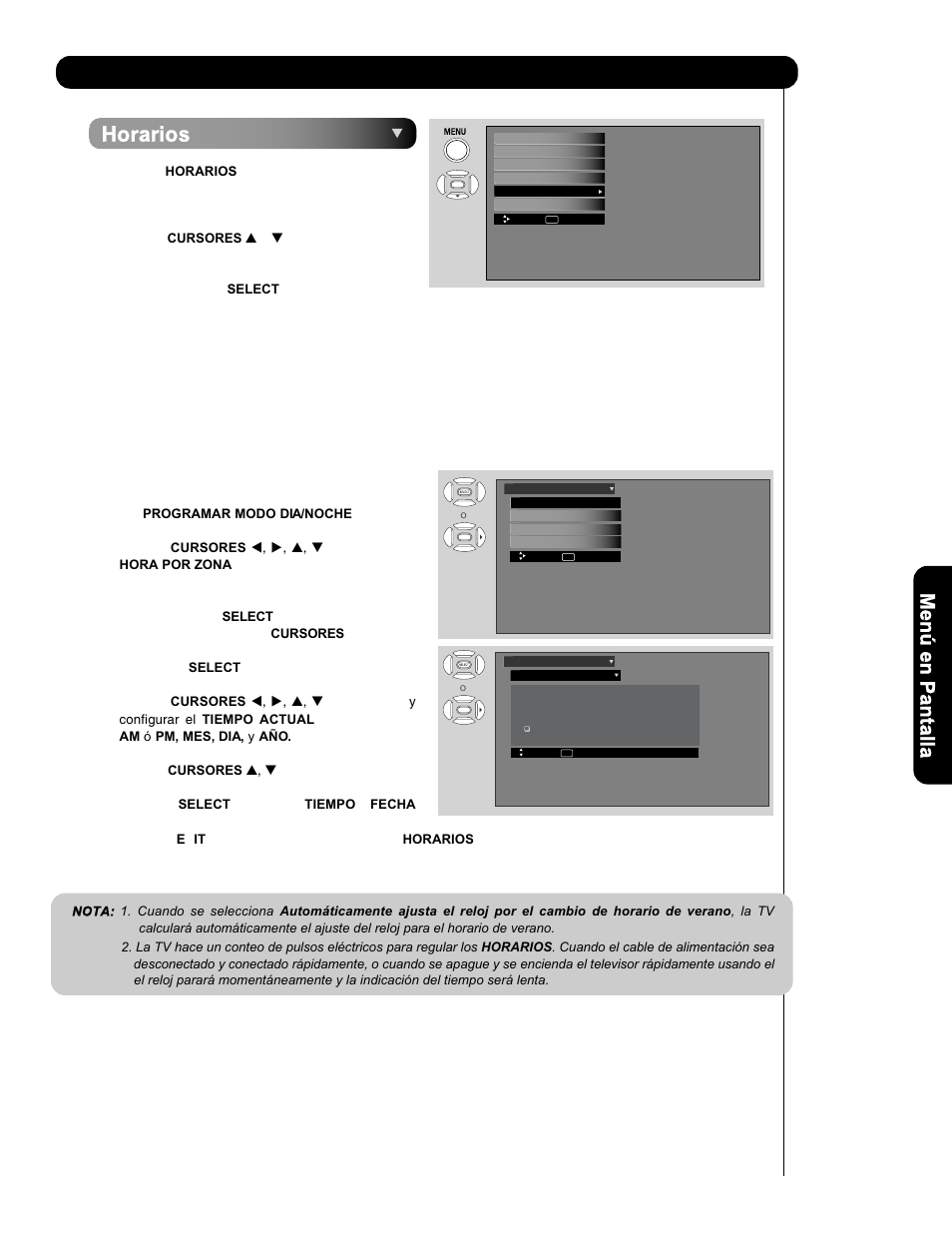 Horarios | Hitachi P50H401 User Manual | Page 111 / 144