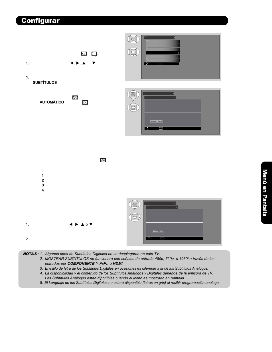 Configurar | Hitachi P50H401 User Manual | Page 117 / 144