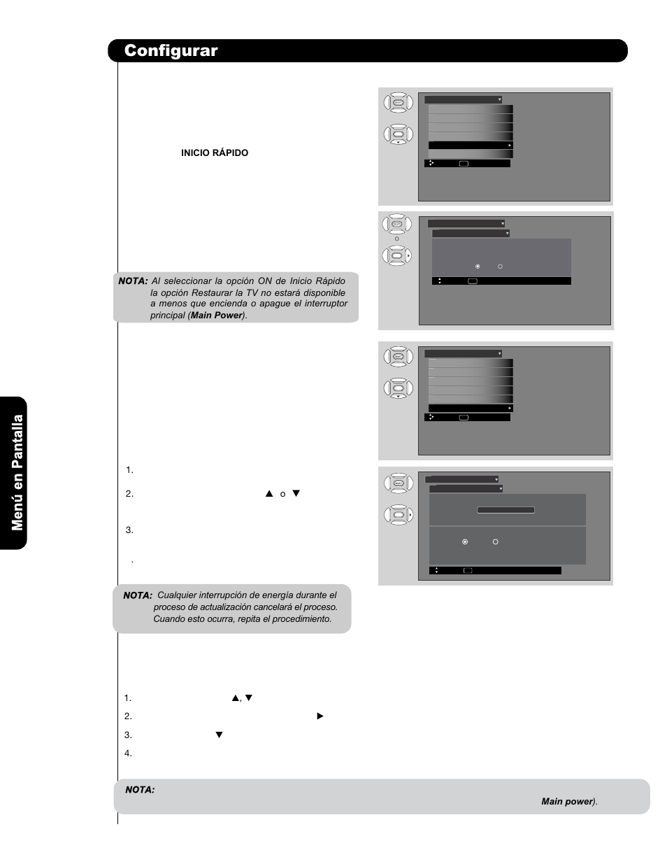 Configurar, Men ú en p an ta lla | Hitachi P50H401 User Manual | Page 118 / 144