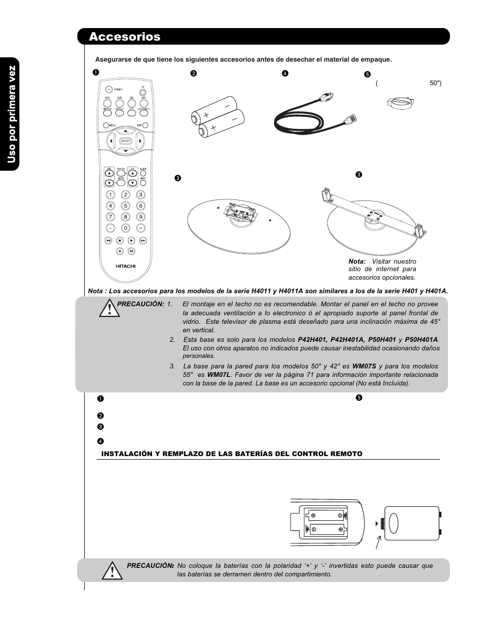 Accesorios | Hitachi P50H401 User Manual | Page 68 / 144