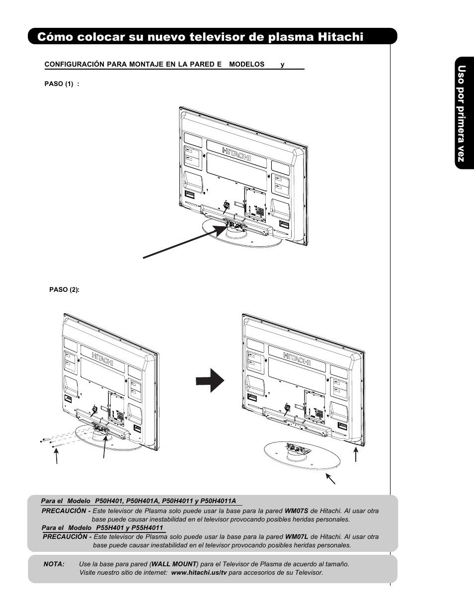 Cómo colocar su nuevo televisor de plasma hitachi | Hitachi P50H401 User Manual | Page 71 / 144