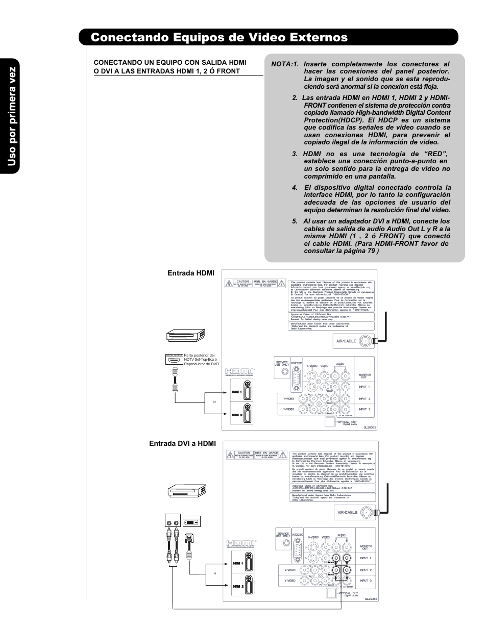 Conectando equipos de video externos | Hitachi P50H401 User Manual | Page 84 / 144