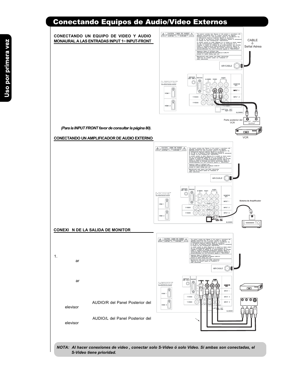 Conectando equipos de audio/video externos | Hitachi P50H401 User Manual | Page 86 / 144