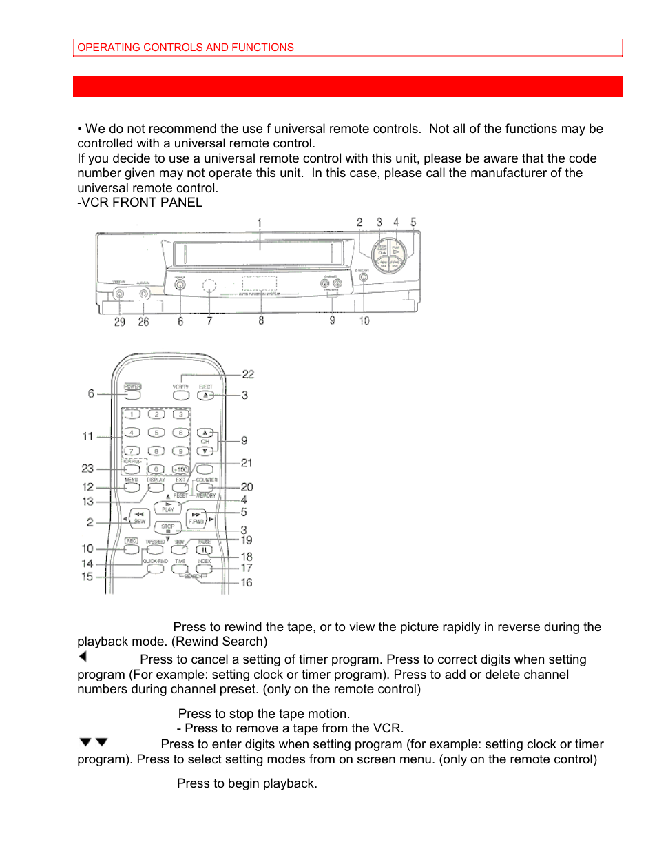Operating controls and functions | Hitachi VT-MX4430A User Manual | Page 14 / 68