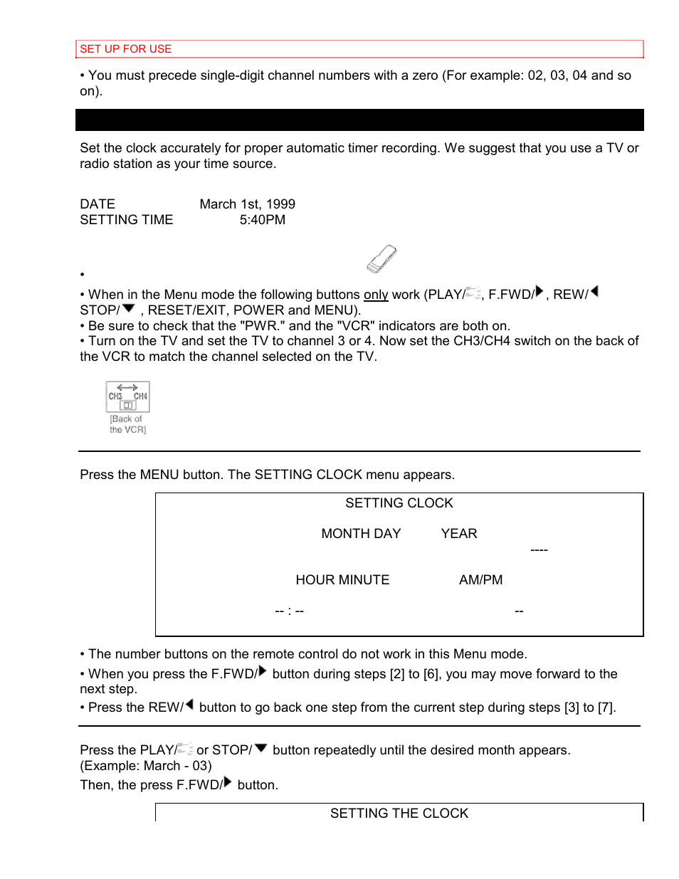 Clock set up | Hitachi VT-MX4430A User Manual | Page 25 / 68