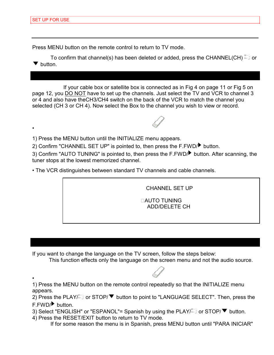 Channel set up again selecting the language | Hitachi VT-MX4430A User Manual | Page 30 / 68