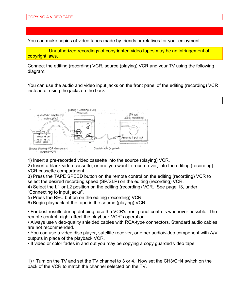 Copying a video tape, To monitor the recording | Hitachi VT-MX4430A User Manual | Page 59 / 68